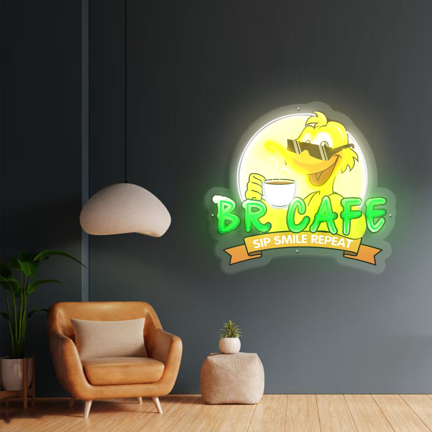 Fun and Vibrant: Cartoon Duck Coffee Shop Neon Sign NES009