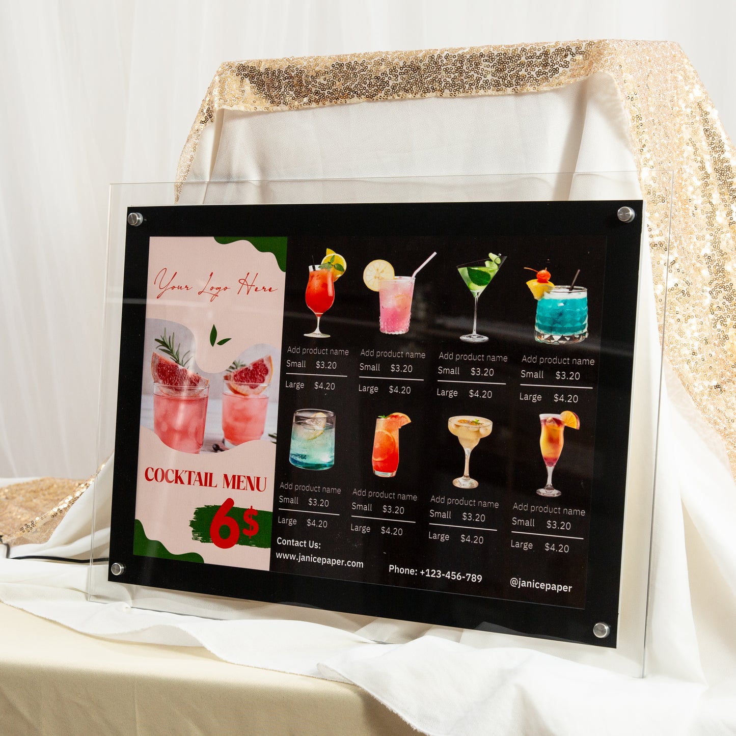 LED Drink Menu Board: Customizable Logos & Designs for Bars & Restaurants BM002