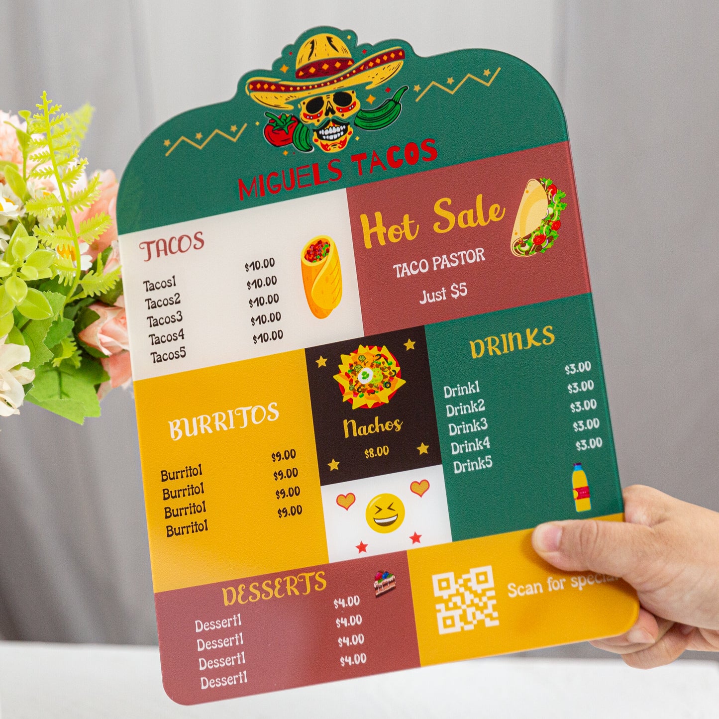 Elevate your taco game with a personalized acrylic menu M004