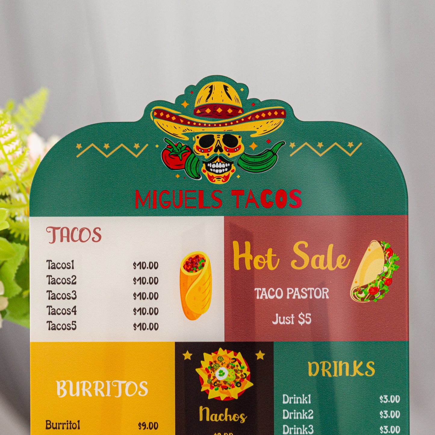 Elevate your taco game with a personalized acrylic menu M004