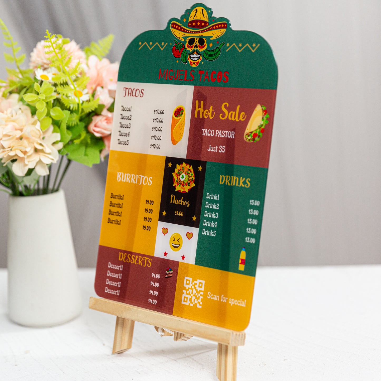 Elevate your taco game with a personalized acrylic menu M004