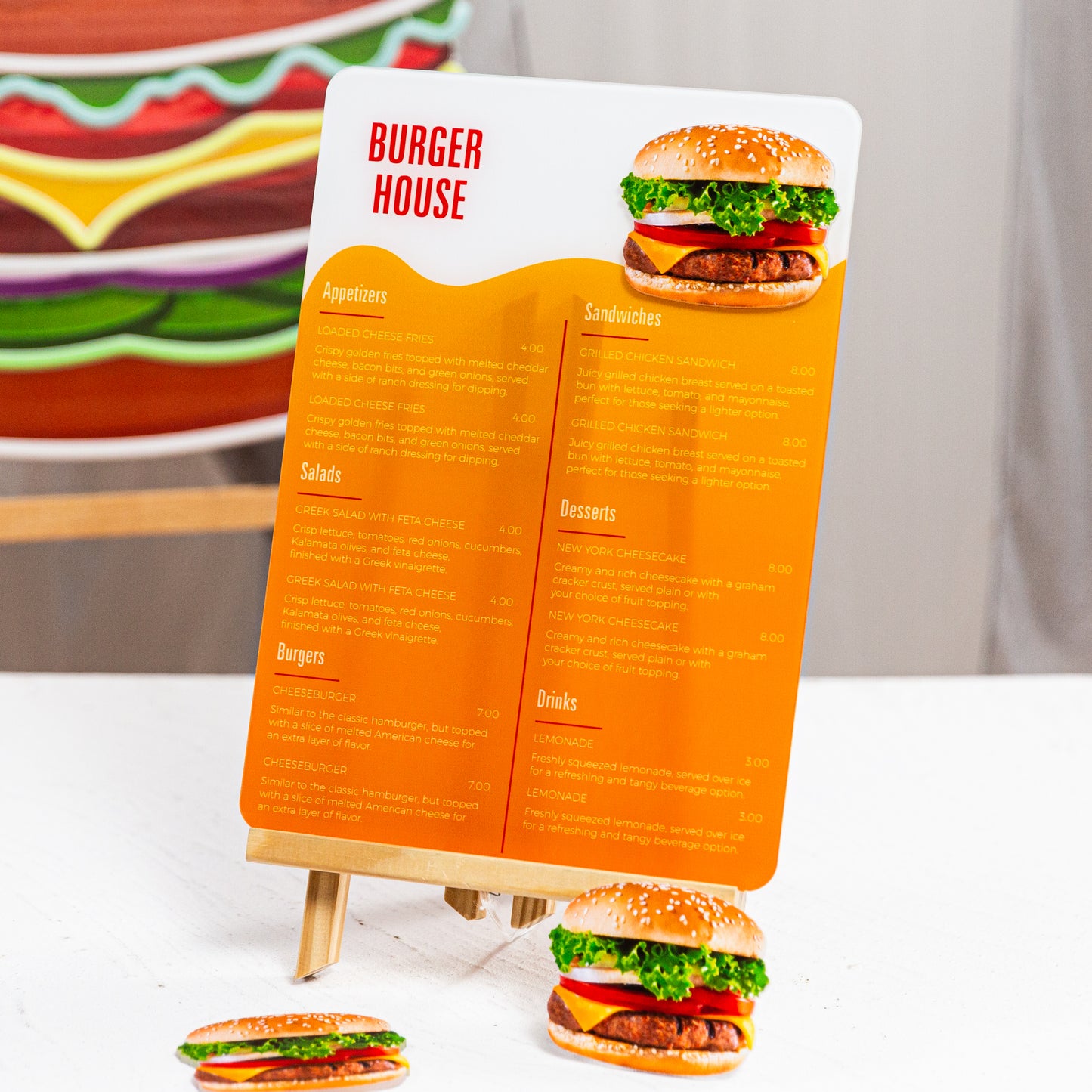 High-Quality Acrylic Burger Menu M003