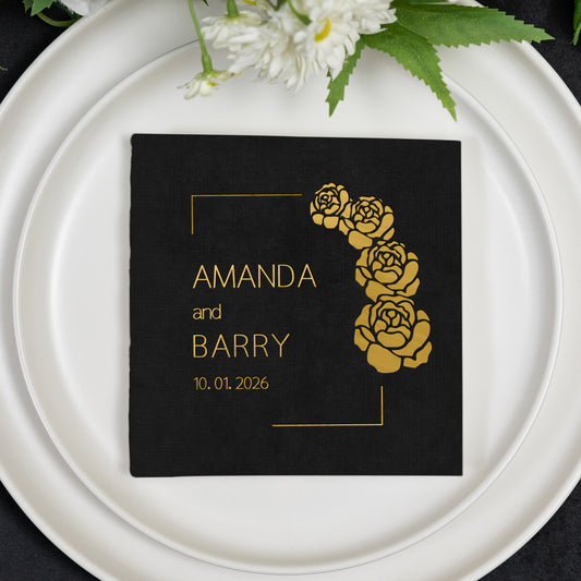 Black Napkin Set with Gold Foil Logo: Personalized for Exclusive Events NP002