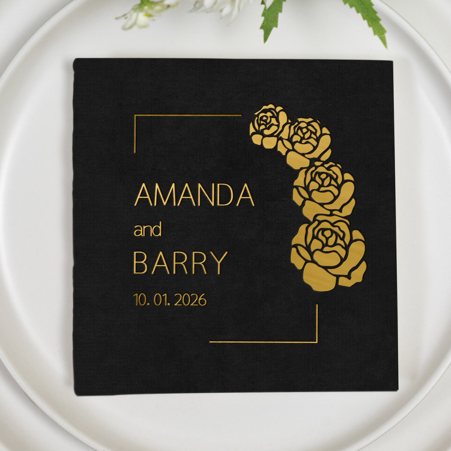 Black Napkin Set with Gold Foil Logo: Personalized for Exclusive Events NP002