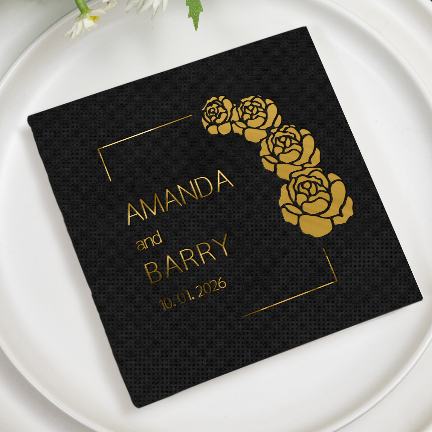 Black Napkin Set with Gold Foil Logo: Personalized for Exclusive Events NP002