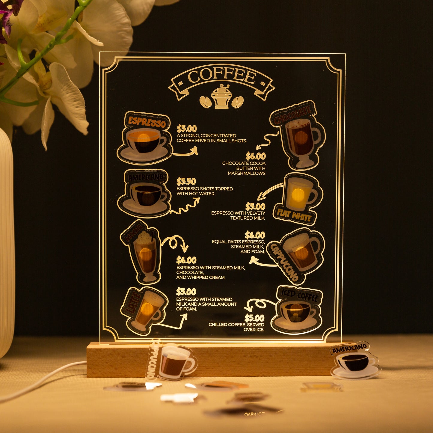 Led Acrylic Coffe Menu TBL004