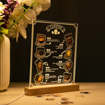 Led Acrylic Coffe Menu TBL004