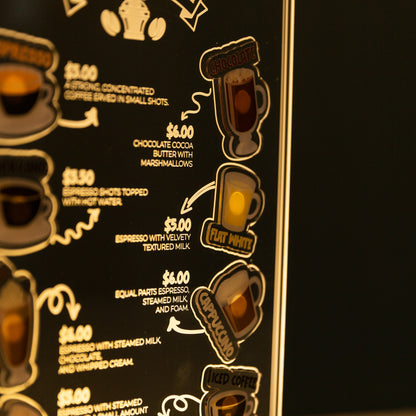 Led Acrylic Coffe Menu TBL004