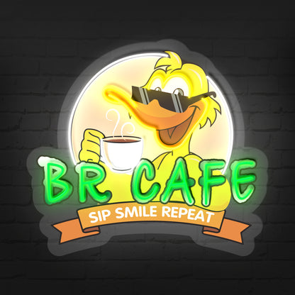 Fun and Vibrant: Cartoon Duck Coffee Shop Neon Sign NES009