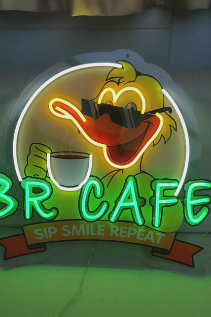 Fun and Vibrant: Cartoon Duck Coffee Shop Neon Sign NES009