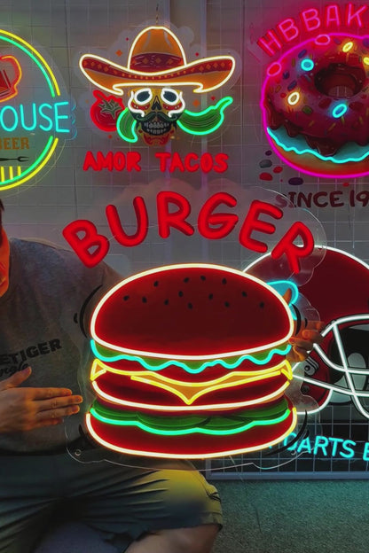 Make a Bold Statement: Custom Burger UV Printing Neon Sign NES003